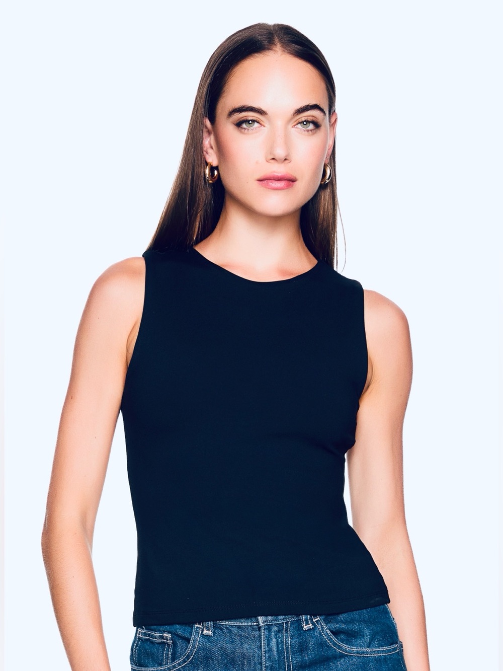 Susana Monaco Navy Blue Boat Neck Sleeveless Stretch Fitted Y2K Coquette Top S